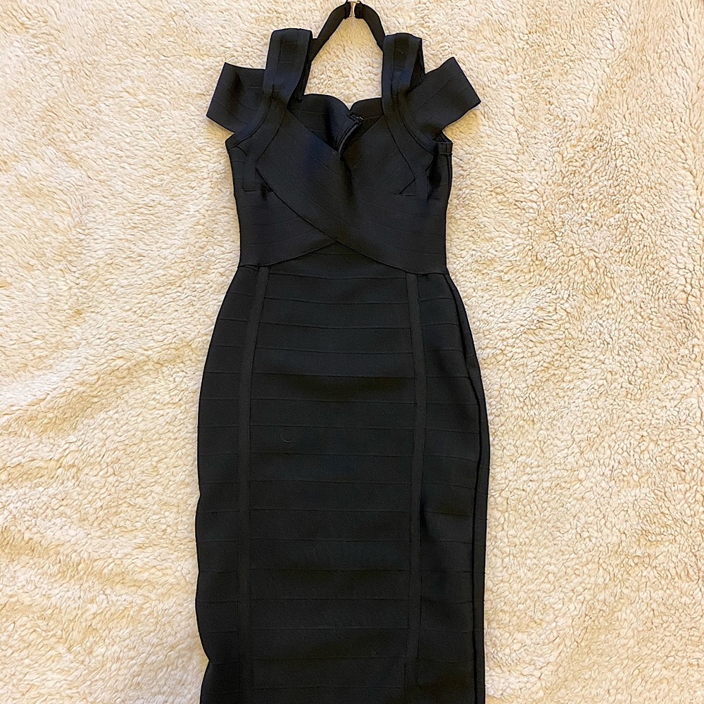 Women’s S Bodycon Dress Slim Midi Black Stretchy